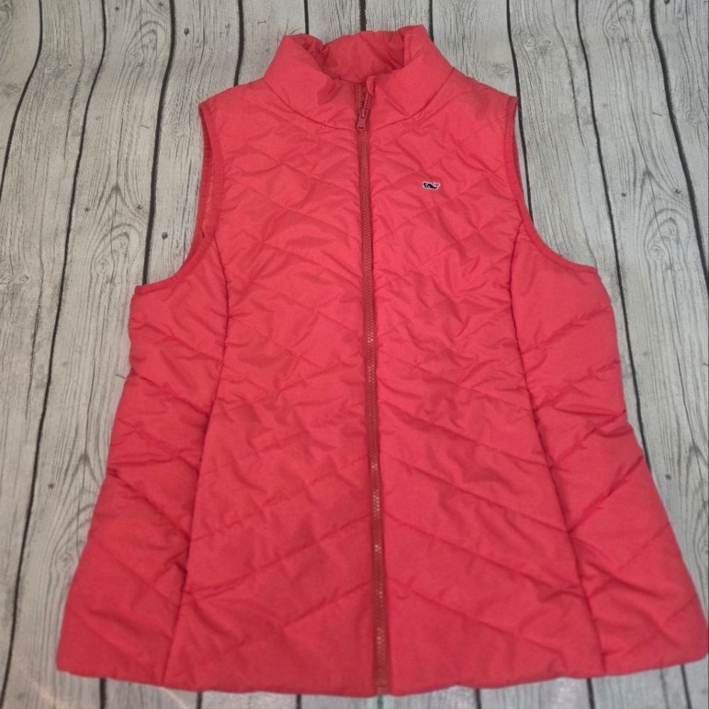 Vineyard Vines Puffer Pink Vest Full Zip Size Large